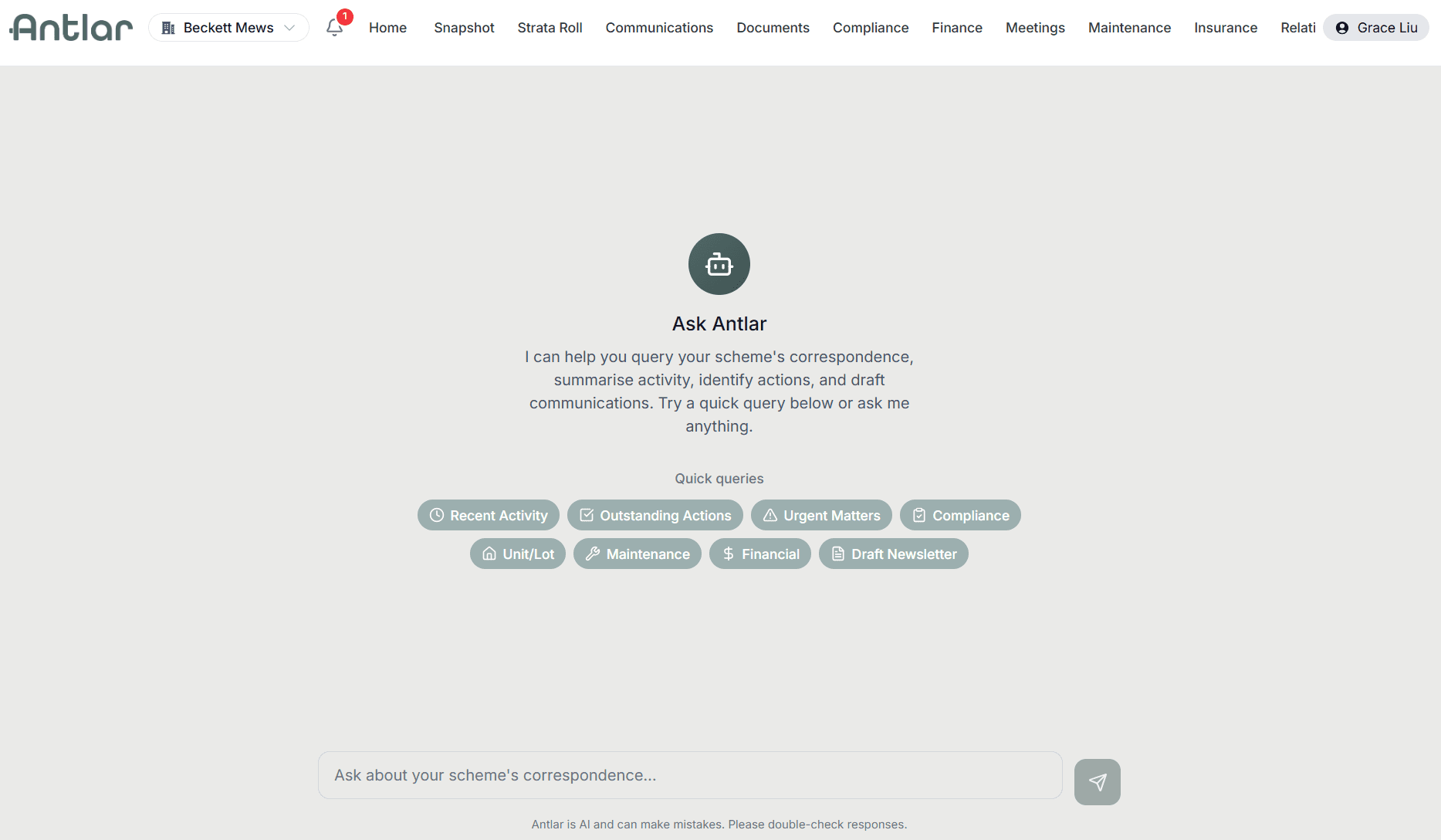 Ask Antlar AI query interface