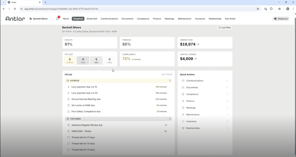 Antlar scheme snapshot dashboard